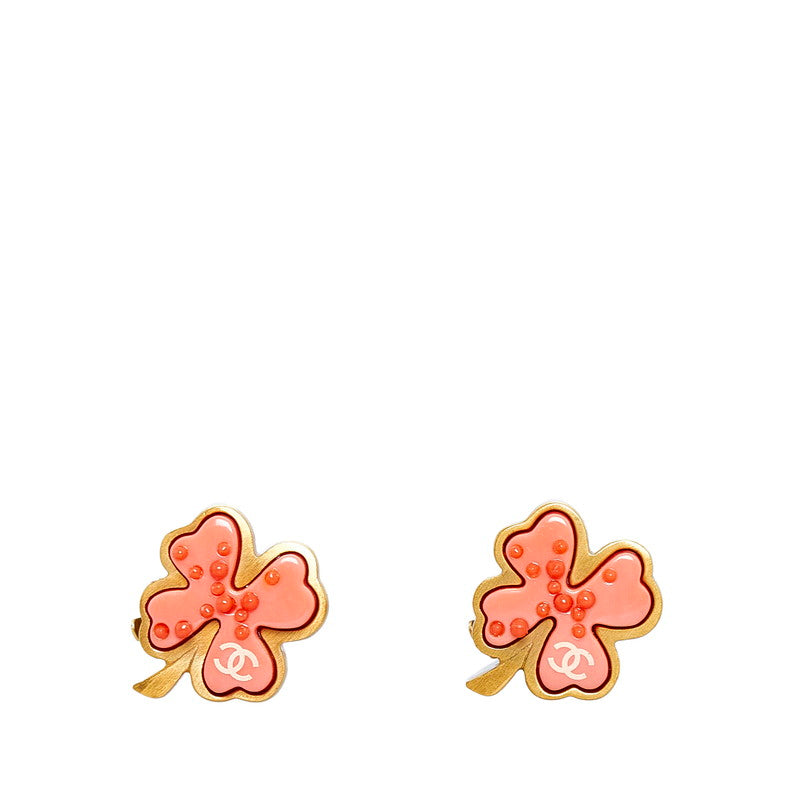 シャネル ココマーク クローバー イヤリング ゴールド ピンク メッキ プラスチック レディース CHANEL 【中古】