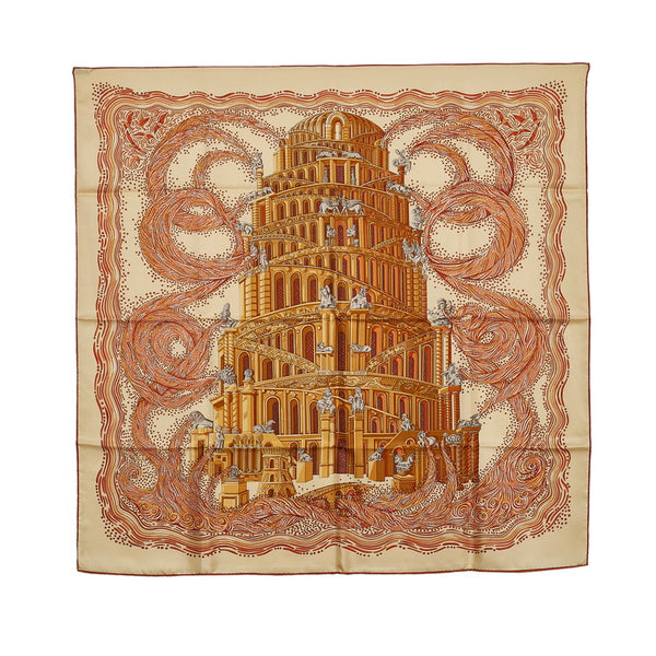 エルメス カレ90 LES RIVIERES DE BABEL バベルの川 スカーフ ベージュ マルチカラー シルク レディース HERMES 【中古】