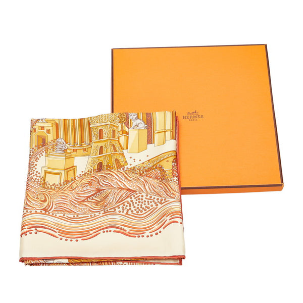 エルメス カレ90 LES RIVIERES DE BABEL バベルの川 スカーフ ベージュ マルチカラー シルク レディース HERMES 【中古】
