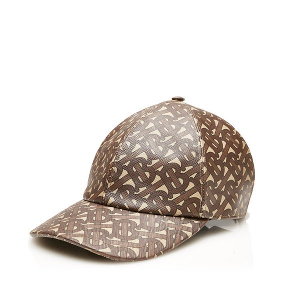 バーバリー モノグラム ベースボールキャップ ブラウン PVC レザー キャップ メンズ BURBERRY 【中古】