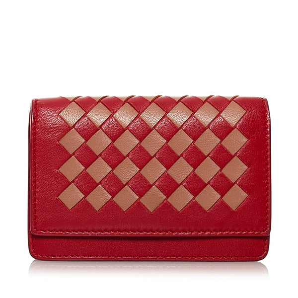 ボッテガヴェネタ イントレチャート カードケース レッド レザー レディース BOTTEGAVENETA 【中古】