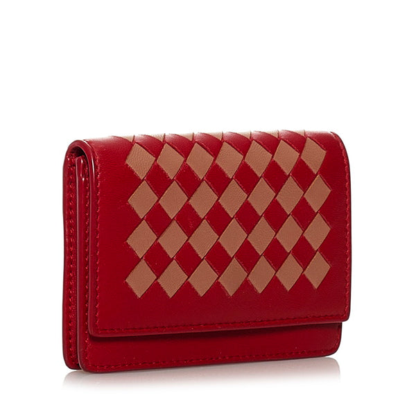 ボッテガヴェネタ イントレチャート カードケース レッド レザー レディース BOTTEGAVENETA 【中古】