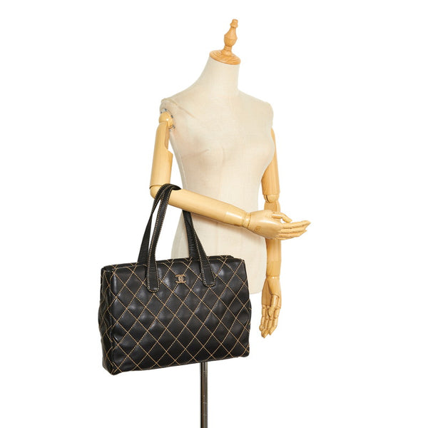 シャネル ワイルドステッチ ハンドバッグ トートバッグ ブラック レザー レディース CHANEL 【中古】