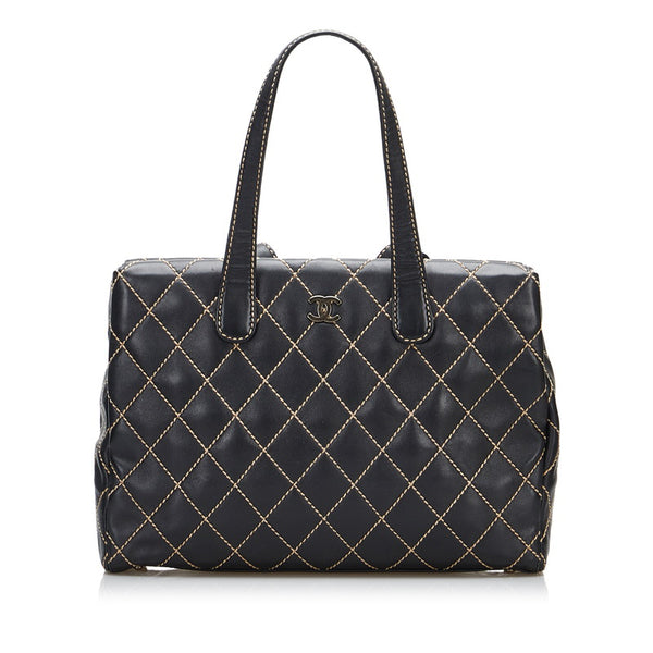 シャネル ワイルドステッチ ハンドバッグ トートバッグ ブラック レザー レディース CHANEL 【中古】