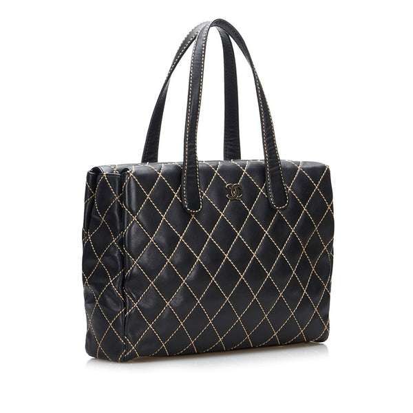 シャネル ワイルドステッチ ハンドバッグ トートバッグ ブラック レザー レディース CHANEL 【中古】