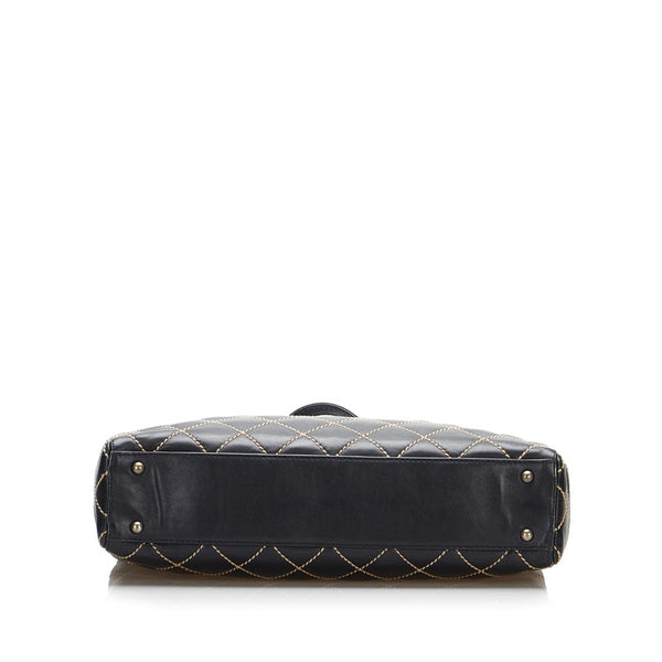 シャネル ワイルドステッチ ハンドバッグ トートバッグ ブラック レザー レディース CHANEL 【中古】