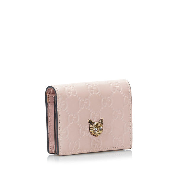 グッチ グッチシマ キャット 猫 二つ折り財布 548057 ピンク レザー レディース GUCCI 【中古】