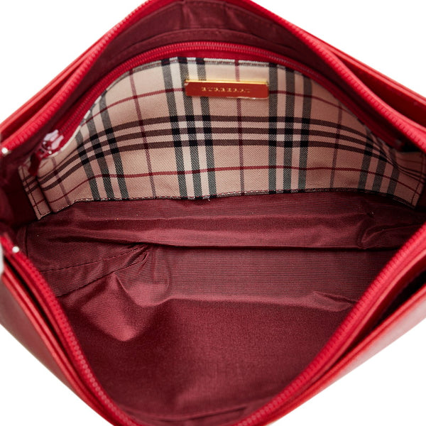 バーバリー ノバチェック ハンドバッグ レッド レザー レディース BURBERRY 【中古】