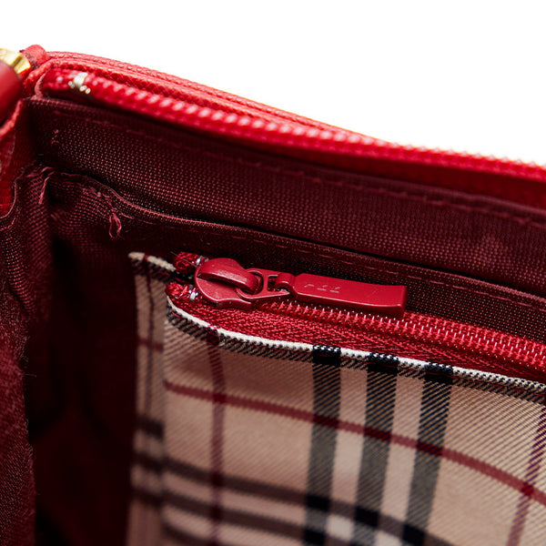 バーバリー ノバチェック ハンドバッグ レッド レザー レディース BURBERRY 【中古】