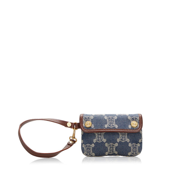 セリーヌ マカダム 付属ポーチ ポーチ ブルー ブラウン デニム レザー レディース CELINE 【中古】