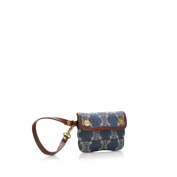 セリーヌ マカダム 付属ポーチ ポーチ ブルー ブラウン デニム レザー レディース CELINE 【中古】