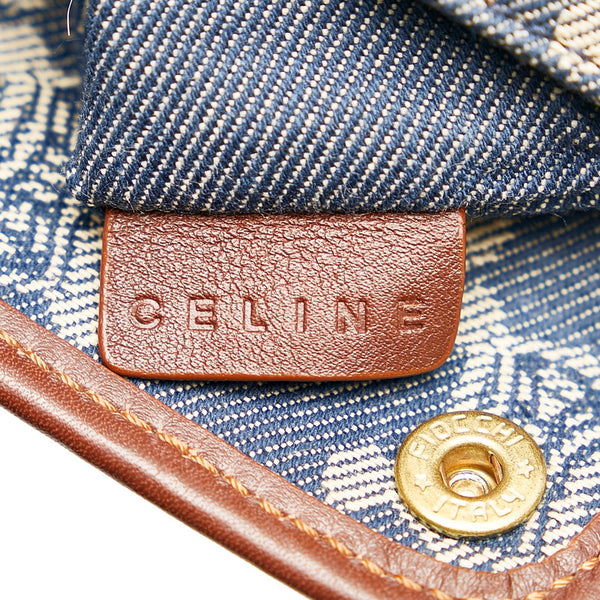 セリーヌ マカダム 付属ポーチ ポーチ ブルー ブラウン デニム レザー レディース CELINE 【中古】