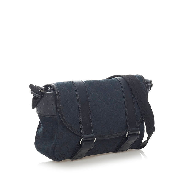 グッチ GGキャンバス 斜め掛け ショルダーバッグ 145848 ブラック レザー キャンバス レディース GUCCI 【中古】