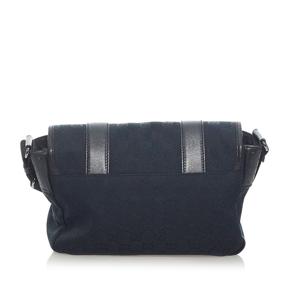 グッチ GGキャンバス 斜め掛け ショルダーバッグ 145848 ブラック レザー キャンバス レディース GUCCI 【中古】