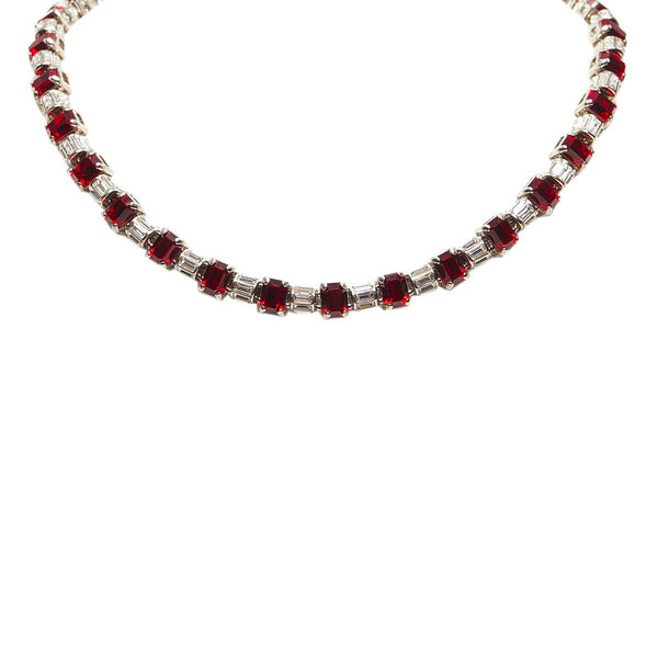 プラダ ラインストーン ビジュー ネックレス シルバー レッド メタル レディース PRADA 【中古】