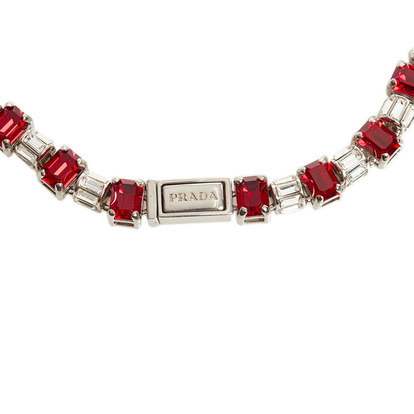 プラダ ラインストーン ビジュー ネックレス シルバー レッド メタル レディース PRADA 【中古】
