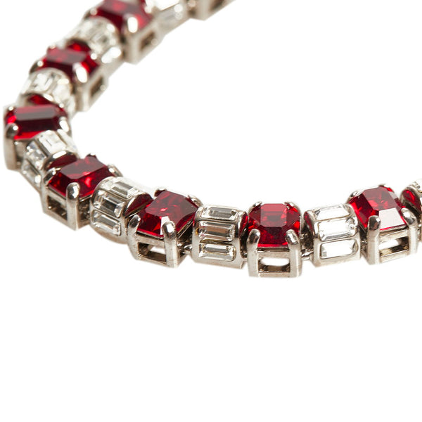 プラダ ラインストーン ビジュー ネックレス シルバー レッド メタル レディース PRADA 【中古】