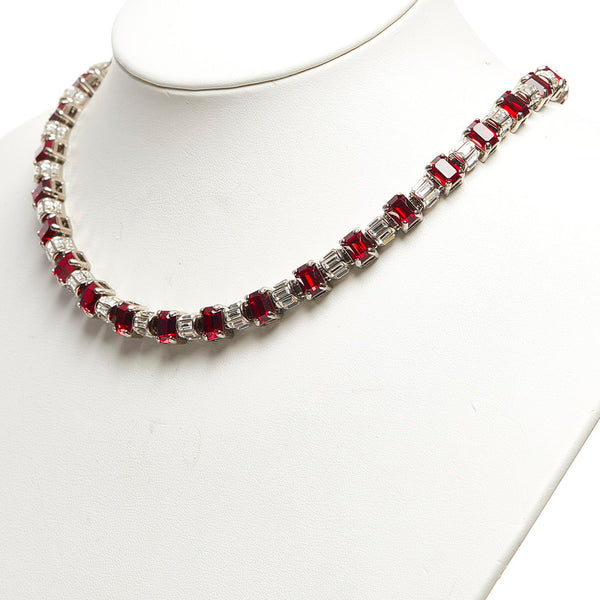 プラダ ラインストーン ビジュー ネックレス シルバー レッド メタル レディース PRADA 【中古】