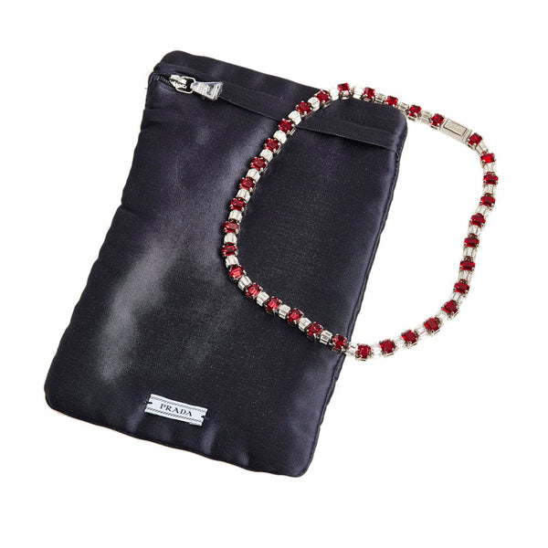 プラダ ラインストーン ビジュー ネックレス シルバー レッド メタル レディース PRADA 【中古】