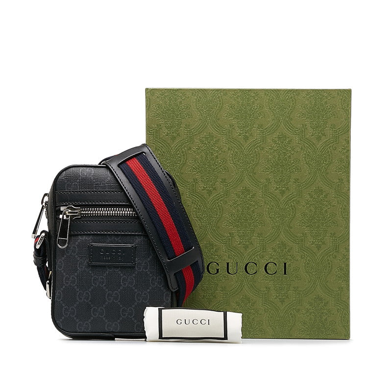 グッチ GGスプリーム シェリーライン 斜め掛け ショルダーバッグ 598103 ブラック PVC レザー レディース GUCCI 【中古】