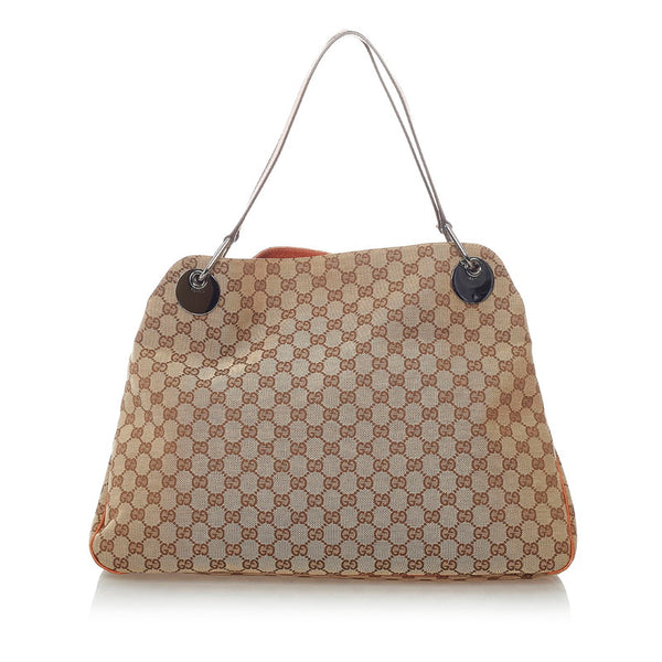 グッチ GGキャンバス トートバッグ 120839 ベージュ ブラウン キャンバス レザー レディース GUCCI 【中古】