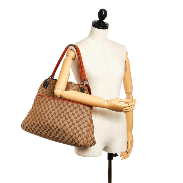 グッチ GGキャンバス トートバッグ 120839 ベージュ ブラウン キャンバス レザー レディース GUCCI 【中古】