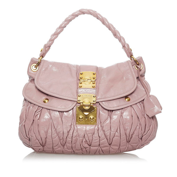 ミュウミュウ マテラッセ ピンク レザー ハンドバッグ ショルダーバッグ 2WAY レディース MIUMIU 【中古】