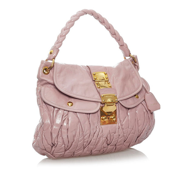 ミュウミュウ マテラッセ ピンク レザー ハンドバッグ ショルダーバッグ 2WAY レディース MIUMIU 【中古】