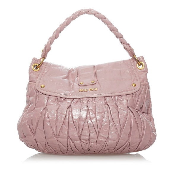 ミュウミュウ マテラッセ ピンク レザー ハンドバッグ ショルダーバッグ 2WAY レディース MIUMIU 【中古】