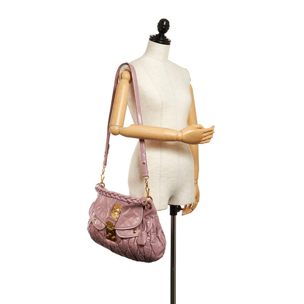 ミュウミュウ マテラッセ ピンク レザー ハンドバッグ ショルダーバッグ 2WAY レディース MIUMIU 【中古】