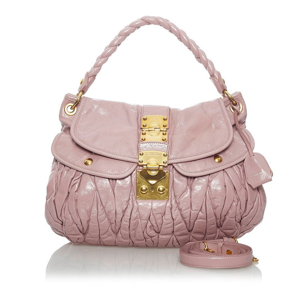 ミュウミュウ マテラッセ ピンク レザー ハンドバッグ ショルダーバッグ 2WAY レディース MIUMIU 【中古】
