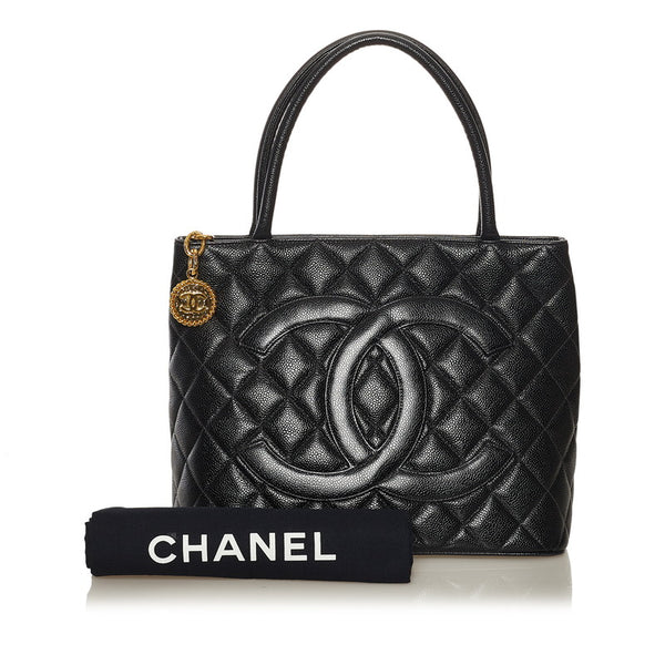 シャネル マトラッセ 復刻トート ココマーク トートバッグ ブラック ゴールド キャビアスキン レディース CHANEL 【中古】