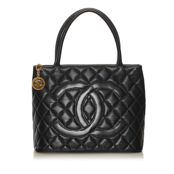シャネル マトラッセ 復刻トート ココマーク トートバッグ ブラック ゴールド キャビアスキン レディース CHANEL 【中古】