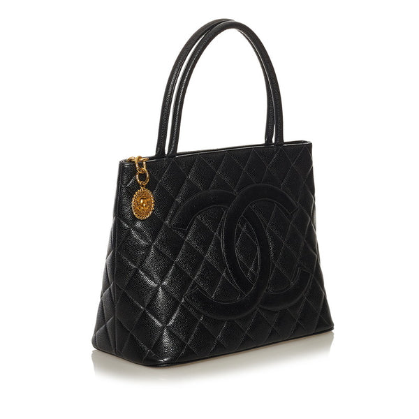 シャネル マトラッセ 復刻トート ココマーク トートバッグ ブラック ゴールド キャビアスキン レディース CHANEL 【中古】