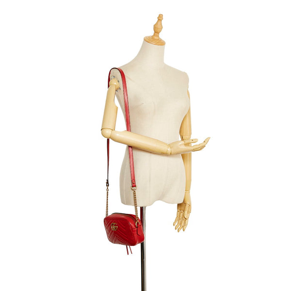 グッチ GGマーモント キルティング ミニバッグ 斜め掛け チェーン ショルダーバッグ 448065 レッド レザー レディース GUCCI 【中古】