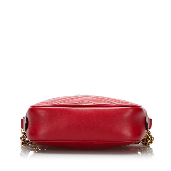 グッチ GGマーモント キルティング ミニバッグ 斜め掛け チェーン ショルダーバッグ 448065 レッド レザー レディース GUCCI 【中古】