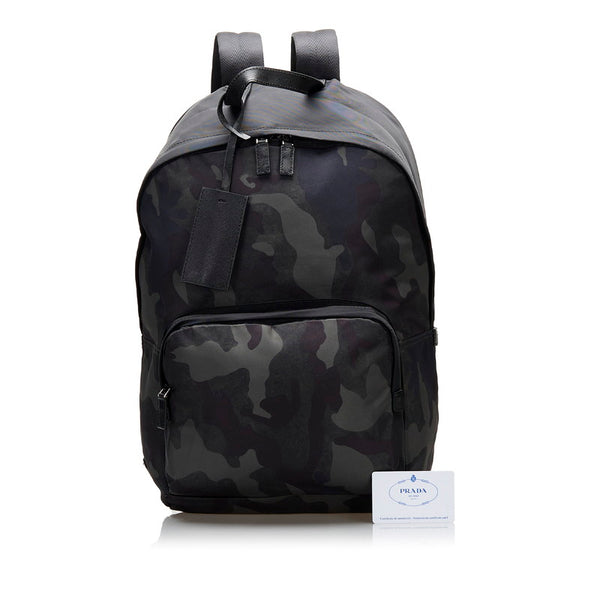 プラダ カモフラージュ カモフラ 迷彩 リュック バックパック VZ0066 FUMO カーキ ブラック ナイロン レザー メンズ PRADA 【中古】