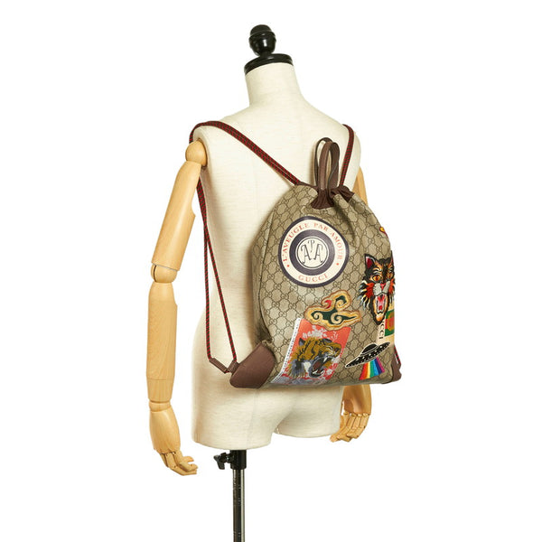 グッチ GGスプリーム クーリエ リュック バックパック 473872 ブラウン PVC レザー メンズ GUCCI 【中古】