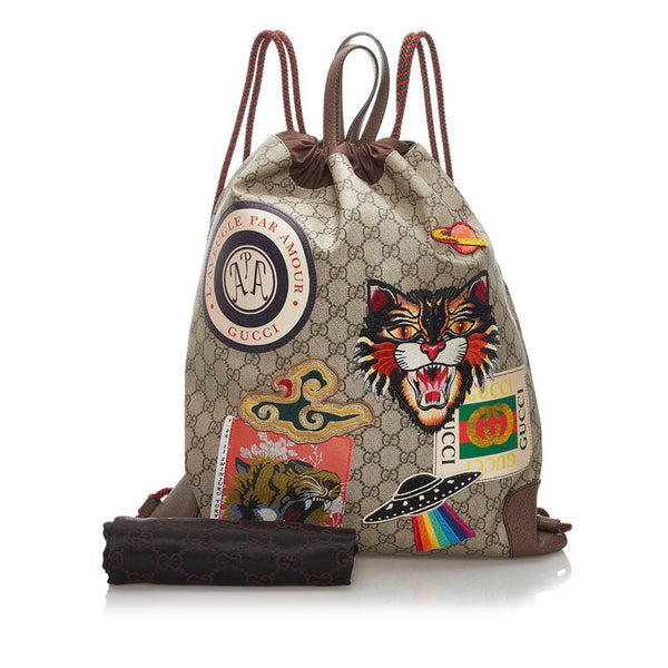 グッチ GGスプリーム クーリエ リュック バックパック 473872 ブラウン PVC レザー メンズ GUCCI 【中古】