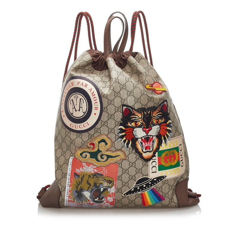 グッチ GGスプリーム クーリエ リュック バックパック 473872 ブラウン PVC レザー メンズ GUCCI 【中古】