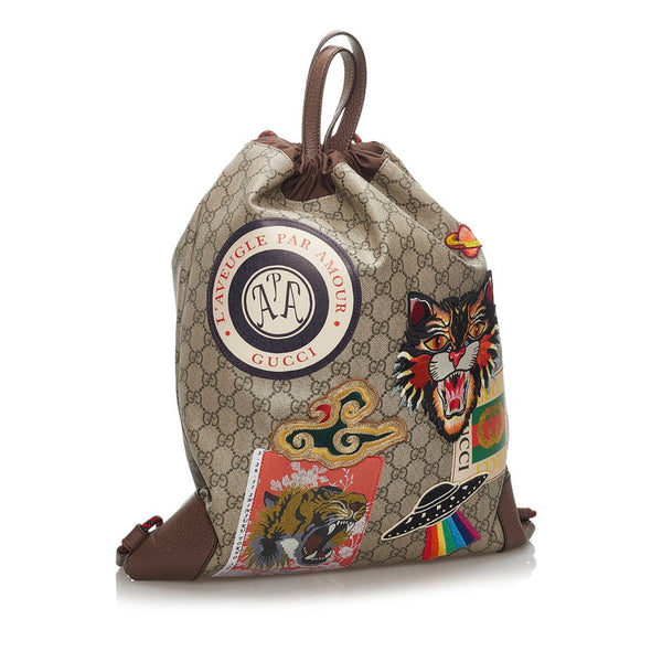 グッチ GGスプリーム クーリエ リュック バックパック 473872 ブラウン PVC レザー メンズ GUCCI 【中古】