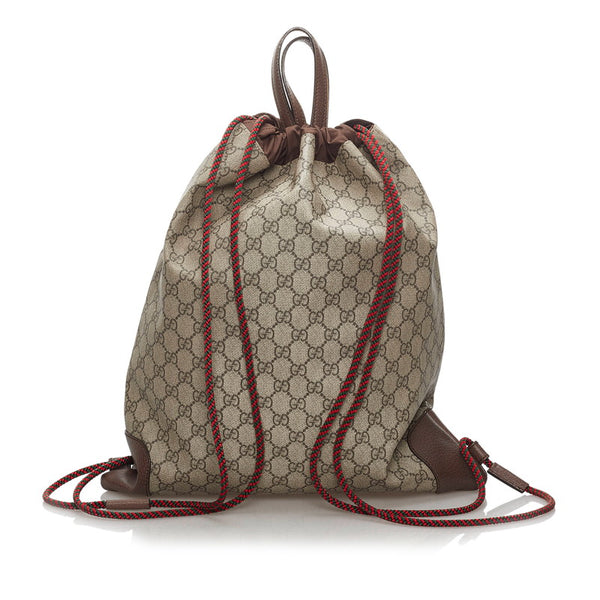 グッチ GGスプリーム クーリエ リュック バックパック 473872 ブラウン PVC レザー メンズ GUCCI 【中古】