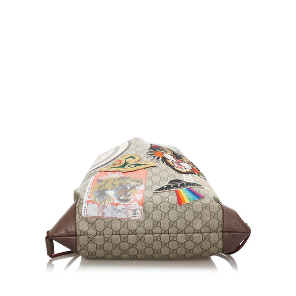 グッチ GGスプリーム クーリエ リュック バックパック 473872 ブラウン PVC レザー メンズ GUCCI 【中古】