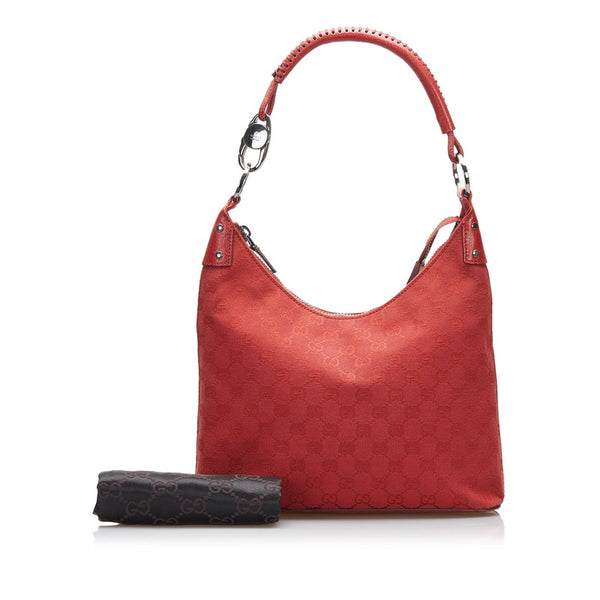 グッチ GGキャンバス ショルダーバッグ ハンドバッグ 115003 レッド キャンバス レザー レディース GUCCI 【中古】