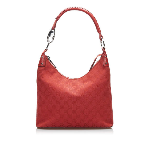 グッチ GGキャンバス ショルダーバッグ ハンドバッグ 115003 レッド キャンバス レザー レディース GUCCI 【中古】