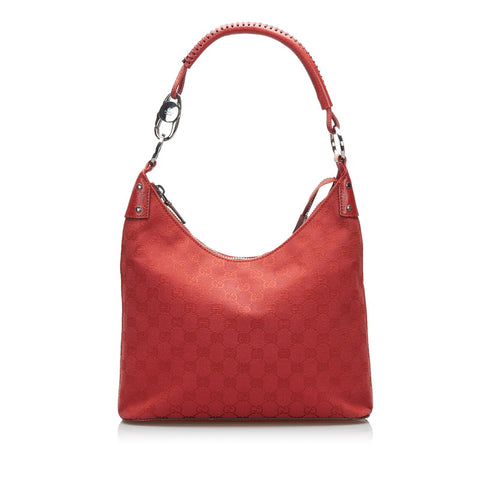 グッチ GGキャンバス ショルダーバッグ ハンドバッグ 115003 レッド キャンバス レザー レディース GUCCI 【中古】