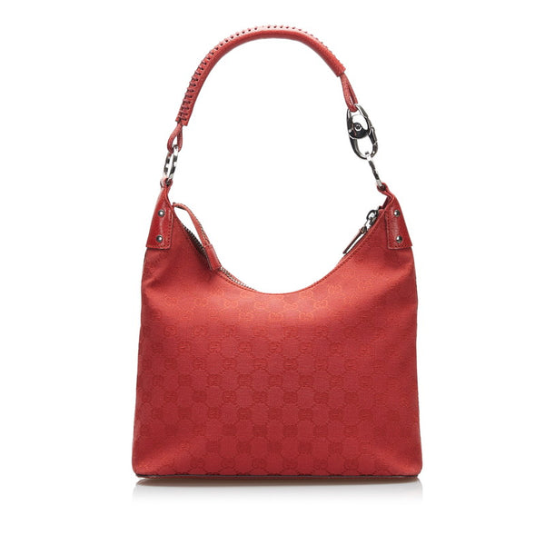 グッチ GGキャンバス ショルダーバッグ ハンドバッグ 115003 レッド キャンバス レザー レディース GUCCI 【中古】