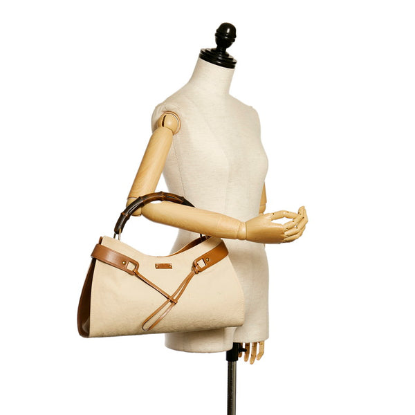 グッチ バンブー ハンドバッグ 109136 ベージュ ブラウン キャンバス レザー  GUCCI 【中古】