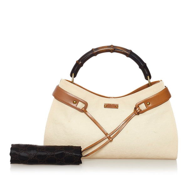 グッチ バンブー ハンドバッグ 109136 ベージュ ブラウン キャンバス レザー  GUCCI 【中古】
