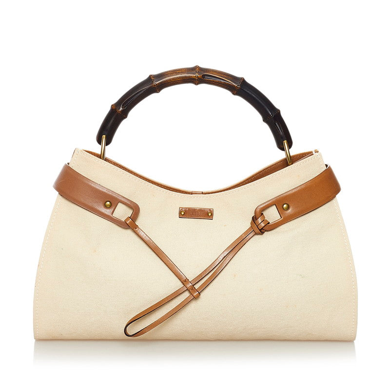 グッチ バンブー ハンドバッグ 109136 ベージュ ブラウン キャンバス レザー  GUCCI 【中古】